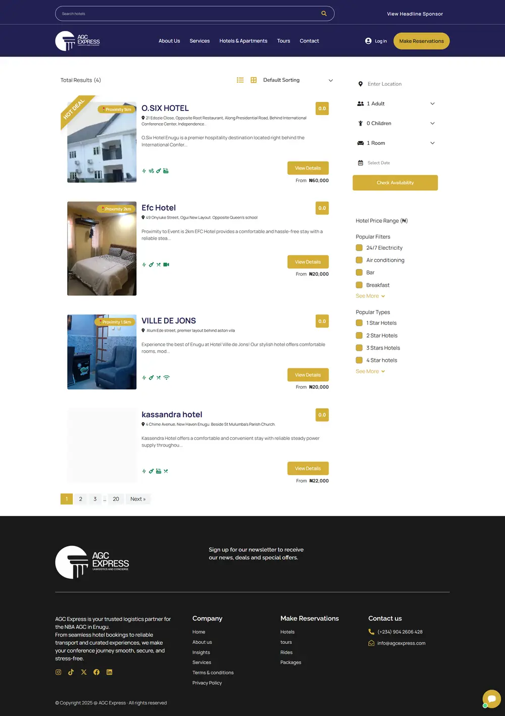 AGC Express hotels listing